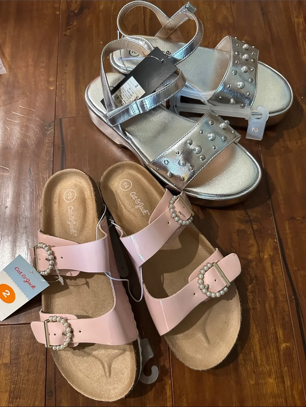 NWT Girls Sandal Bundle Sz 2 Cat & Jack + Art Class Pink Silver